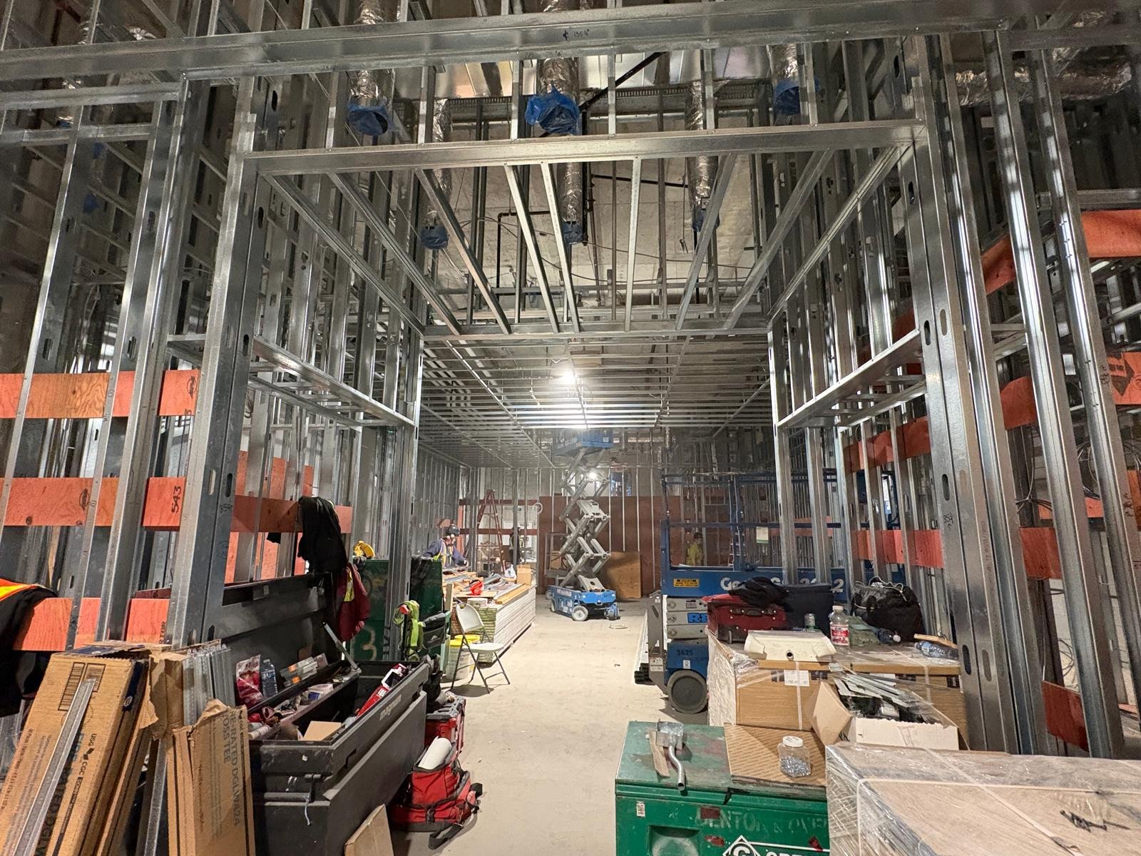 Steel stud framing large space