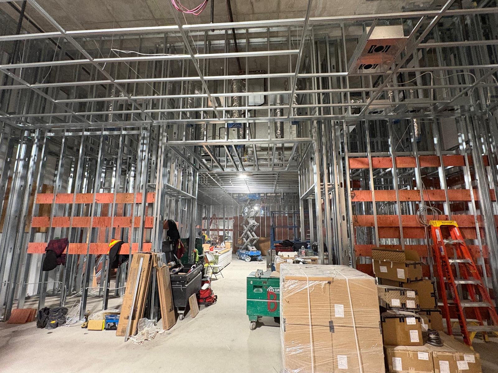 Large commercial steel stud framing